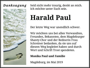 Traueranzeige von Harald Paul  von Magdeburger Volksstimme
