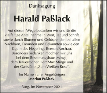 Traueranzeige von Harald Paßlack  von Magdeburger Volksstimme