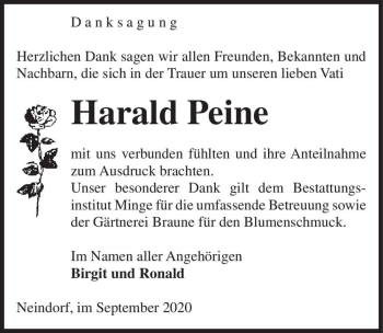 Traueranzeige von Harald Peine  von Magdeburger Volksstimme