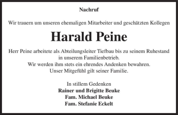 Traueranzeige von Harald Peine  von Magdeburger Volksstimme
