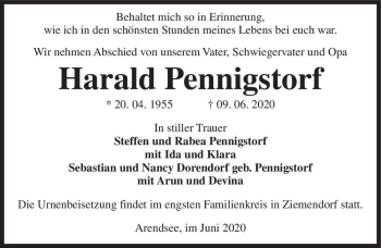 Traueranzeige von Harald Pennigstorf  von Magdeburger Volksstimme