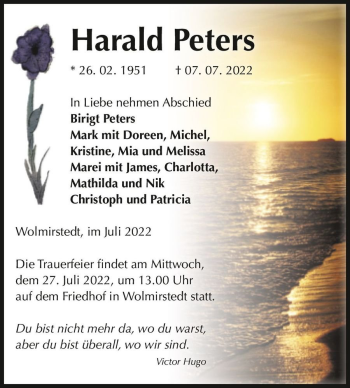 Traueranzeige von Harald Peters  von Magdeburger Volksstimme