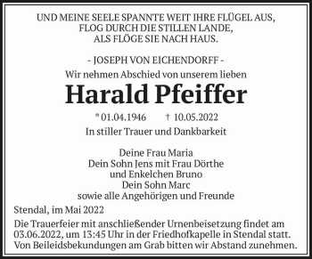 Traueranzeige von Harald Pfeiffer  von Magdeburger Volksstimme