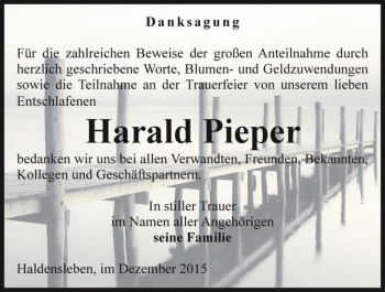 Traueranzeige von Harald Pieper  von Magdeburger Volksstimme