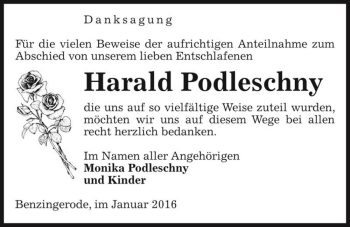 Traueranzeige von Harald Podleschny  von Magdeburger Volksstimme