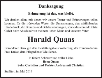Traueranzeige von Harald Quaas  von Magdeburger Volksstimme