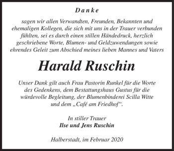 Traueranzeige von Harald Ruschin  von Magdeburger Volksstimme