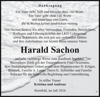 Traueranzeige von Harald Sachon  von Magdeburger Volksstimme