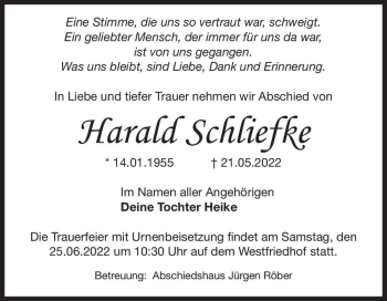 Traueranzeige von Harald Schliefke  von Magdeburger Volksstimme