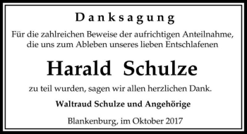 Traueranzeige von Harald Schulze  von Magdeburger Volksstimme