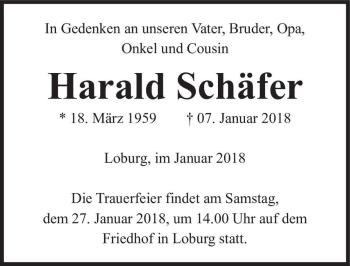 Traueranzeige von Harald Schäfer  von Magdeburger Volksstimme