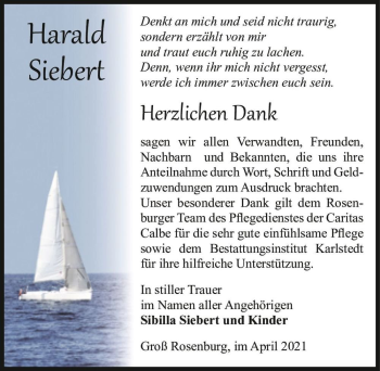 Traueranzeige von Harald Siebert  von Magdeburger Volksstimme