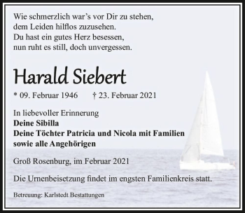 Traueranzeige von Harald Siebert  von Magdeburger Volksstimme