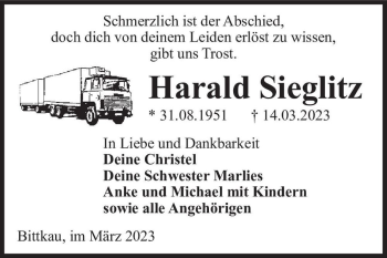 Traueranzeige von Harald Sieglitz  von Magdeburger Volksstimme