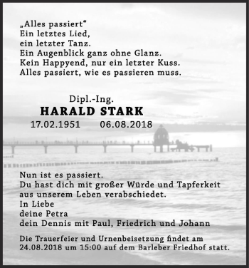 Traueranzeige von Harald Stark  von Magdeburger Volksstimme