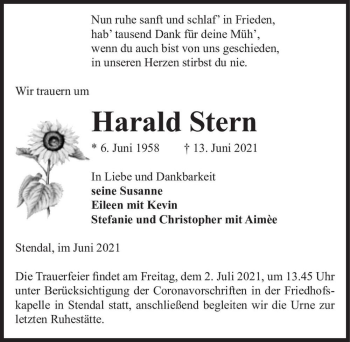 Traueranzeige von Harald Stern  von Magdeburger Volksstimme