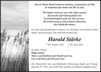 Traueranzeige von Harald Stärke  von Magdeburger Volksstimme