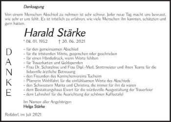 Traueranzeige von Harald Stärke  von Magdeburger Volksstimme