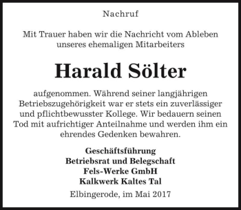 Traueranzeige von Harald Sölter  von Magdeburger Volksstimme