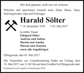 Traueranzeige von Harald Sölter  von Magdeburger Volksstimme
