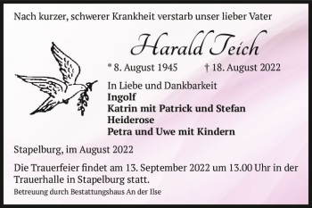 Traueranzeige von Harald Teich  von Magdeburger Volksstimme