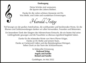 Traueranzeige von Harald Teitge  von Magdeburger Volksstimme