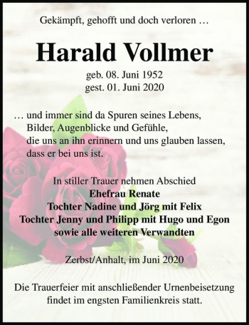 Traueranzeige von Harald Vollmer  von Magdeburger Volksstimme