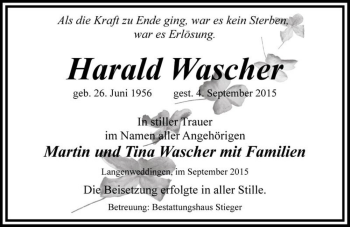 Traueranzeige von Harald Wascher  von Magdeburger Volksstimme