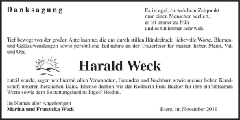 Traueranzeige von Harald Weck  von Magdeburger Volksstimme