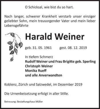 Traueranzeige von Harald Weiner  von Magdeburger Volksstimme