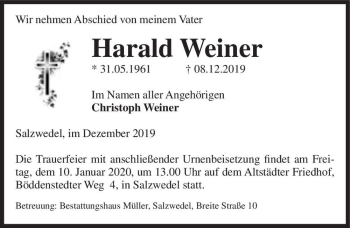 Traueranzeige von Harald Weiner  von Magdeburger Volksstimme