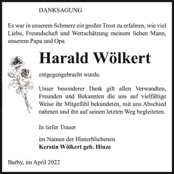 Traueranzeige von Harald Wölkert  von Magdeburger Volksstimme