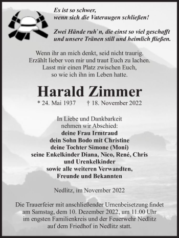 Traueranzeige von Harald Zimmer  von Magdeburger Volksstimme