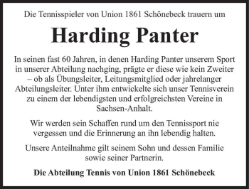 Traueranzeige von Harding Panter  von Magdeburger Volksstimme