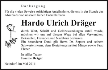 Traueranzeige von Hardo Ulrich Dräger  von Magdeburger Volksstimme
