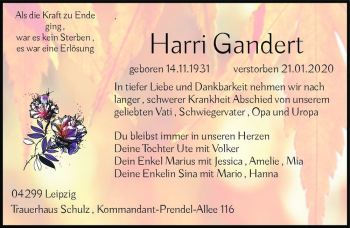 Traueranzeige von Harri Gandert  von Magdeburger Volksstimme