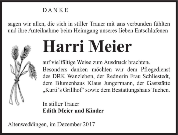 Traueranzeige von Harri Meier  von Magdeburger Volksstimme