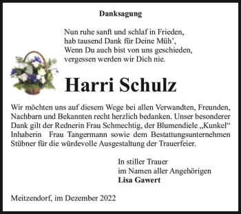 Traueranzeige von Harri Schulz  von Magdeburger Volksstimme