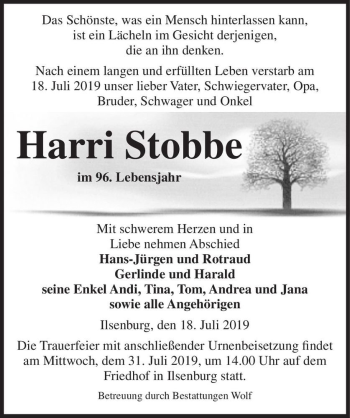 Traueranzeige von Harri Stobbe  von Magdeburger Volksstimme