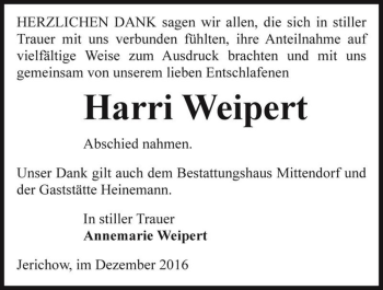 Traueranzeige von Harri Weipert  von Magdeburger Volksstimme