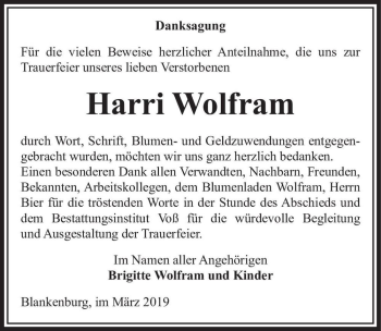 Traueranzeige von Harri Wolfram  von Magdeburger Volksstimme