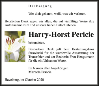 Traueranzeige von Harry-Horst Pericie  von Magdeburger Volksstimme