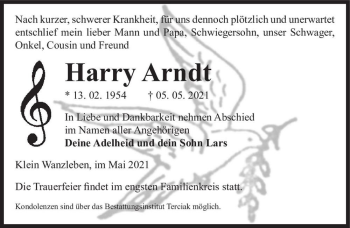 Traueranzeige von Harry Arndt  von Magdeburger Volksstimme