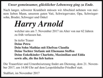 Traueranzeige von Harry Arnold  von Magdeburger Volksstimme