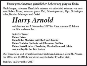 Traueranzeige von Harry Arnold  von Magdeburger Volksstimme