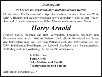 Traueranzeige von Harry Arnold  von Magdeburger Volksstimme