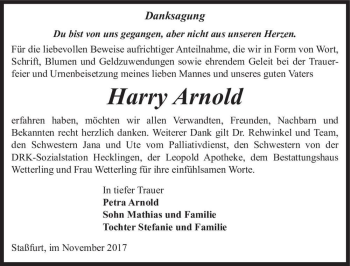 Traueranzeige von Harry Arnold  von Magdeburger Volksstimme