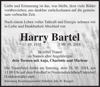 Traueranzeige von Harry Bartel  von Magdeburger Volksstimme