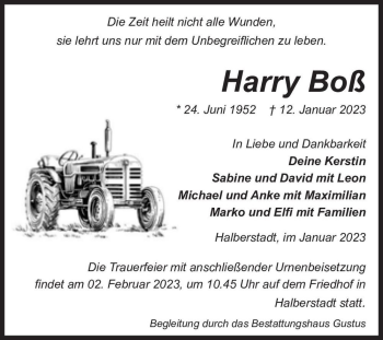 Traueranzeige von Harry Boß  von Magdeburger Volksstimme