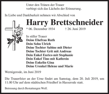 Traueranzeige von Harry Brettschneider  von Magdeburger Volksstimme